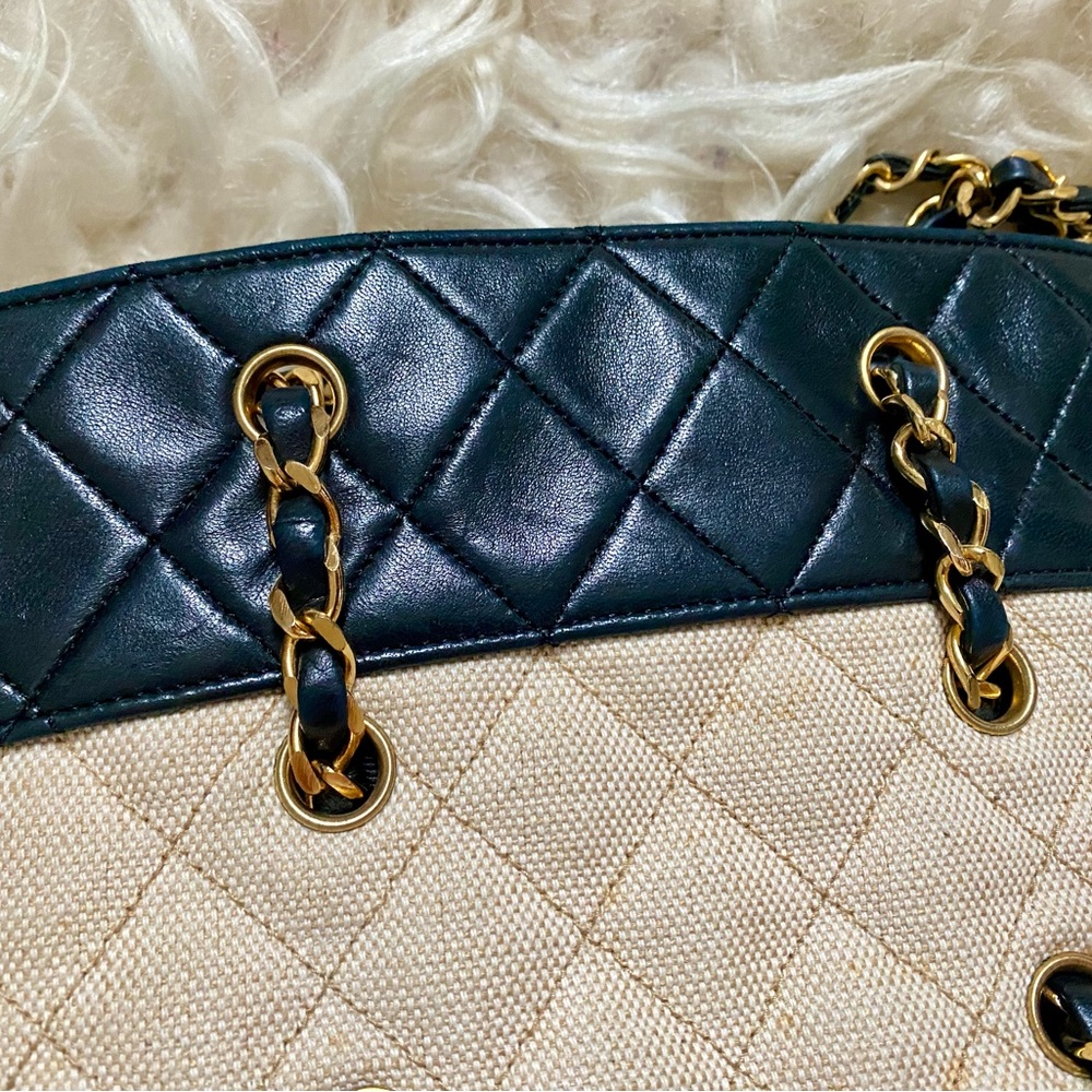 Chanel Vintage Navy Canvas Beige Mini Tote Bag - Picture 11 of 16